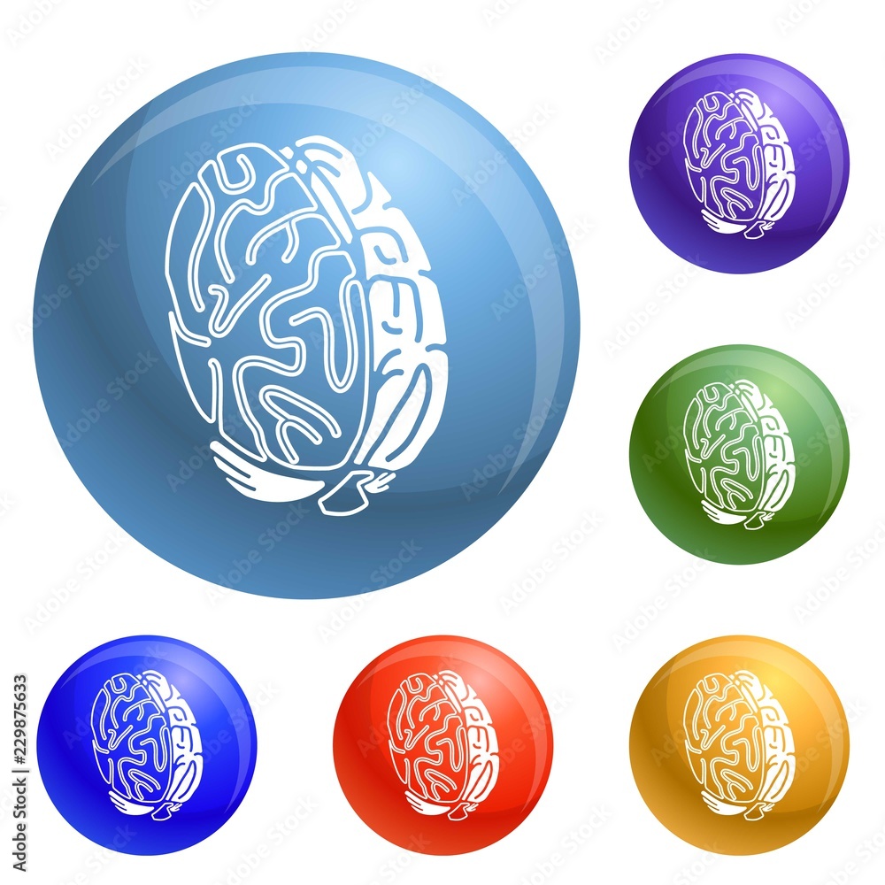 Poster brain concept icons set vector 6 color isolated on white background