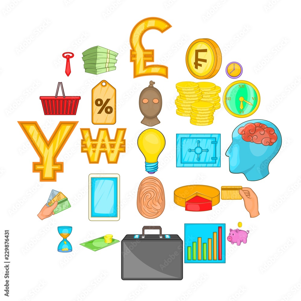 Poster monetary abundance icons set. cartoon set of 25 monetary abundance vector icons for web isolated on 