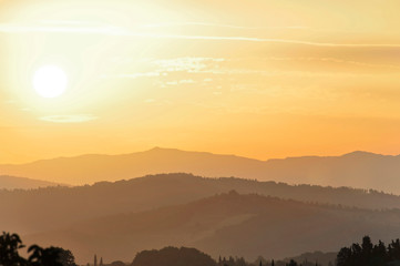 Sonnenaufgang, bei Tavarnelle, Toskana, Italien, Europa