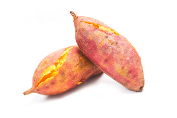 Baked sweet potato on white background.