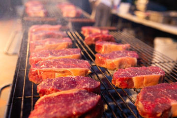 Beef steaks on the grill