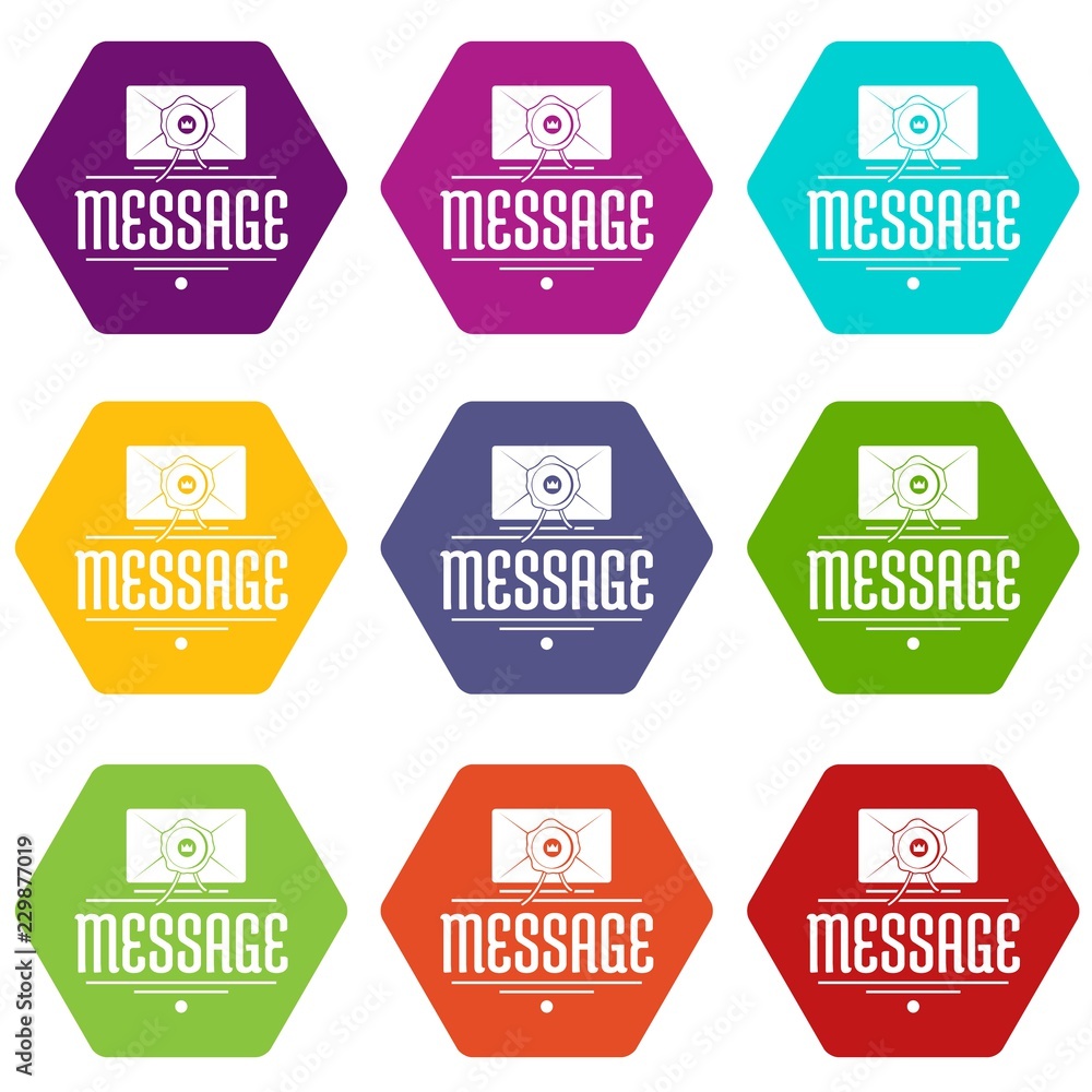 Aufkleber message icons 9 set coloful isolated on white for web