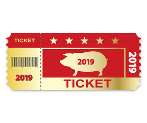 Christmas ticket with pig and date New year