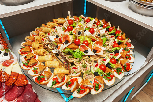 Variety Of Arranged Party Finger Food Cold Buffet Stock Photo And variety-of-arranged-party-finger-food-cold-buffet-stock-photo-and