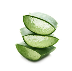 Slices of aloe vera on white background