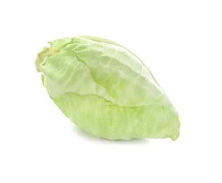 Fresh pointed cabbage on white background