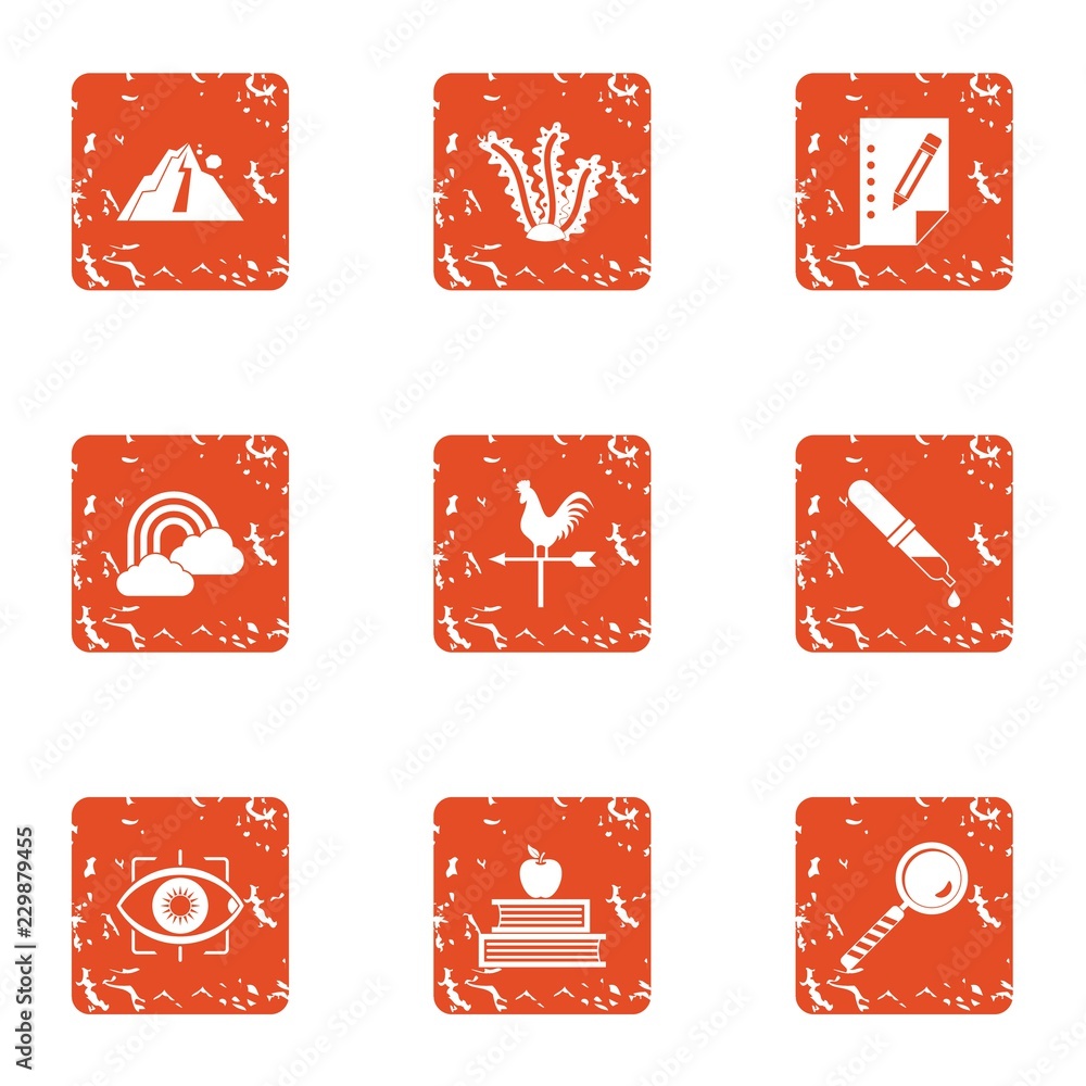 Poster sense of sight icons set. grunge set of 9 sense of sight vector icons for web isolated on white back