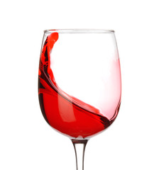 Glass with sweet tasty wine on white background