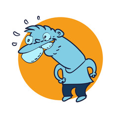 curious man funny doodle. a single funny cartoon man looking for something curiously. isolated on white background, hand drawn simple line art vector illustration.