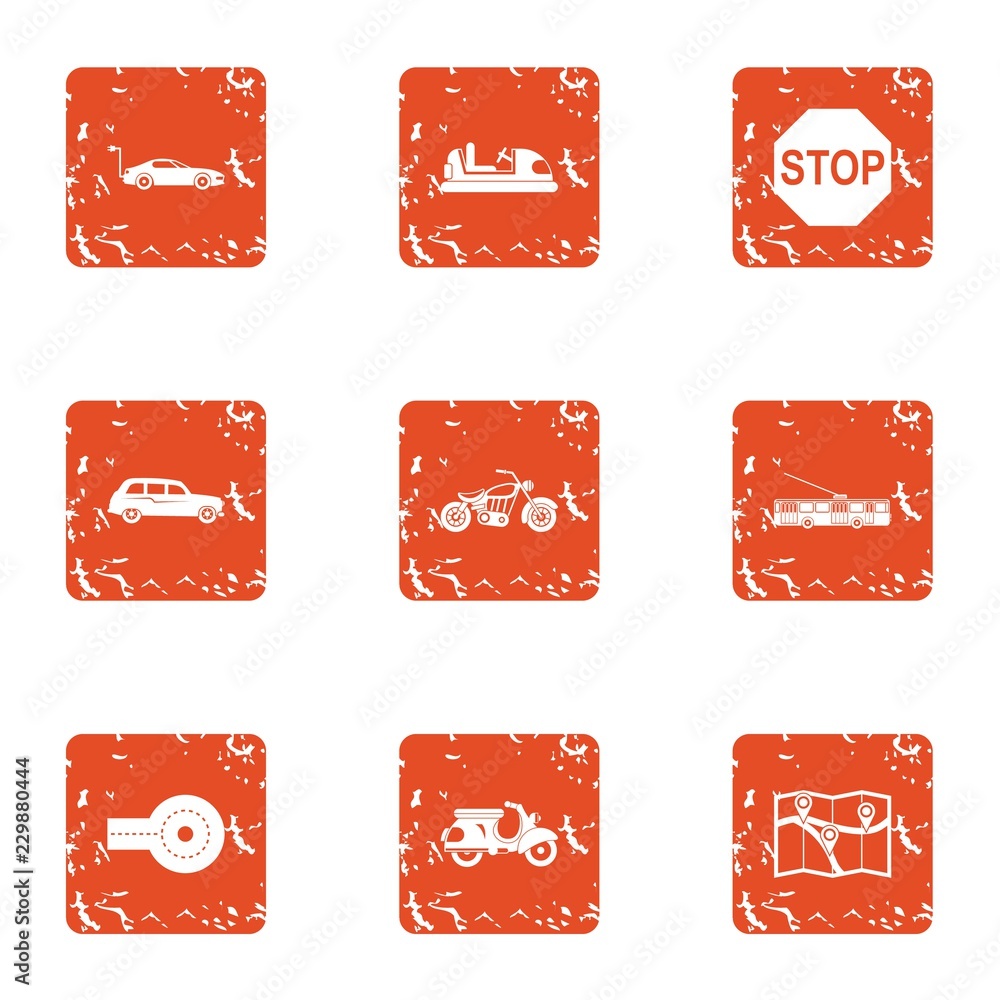 Poster stop rider icons set. grunge set of 9 stop rider vector icons for web isolated on white background