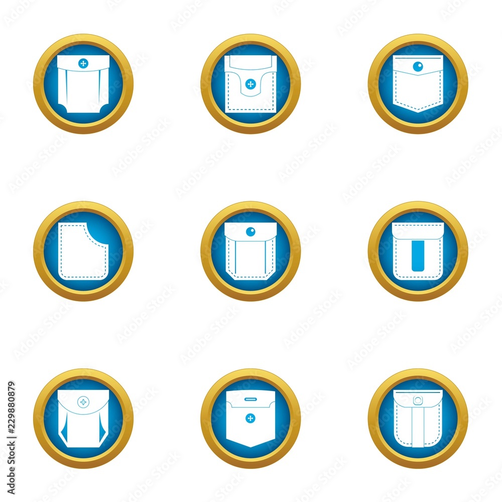 Poster closed pocket icons set. flat set of 9 closed pocket vector icons for web isolated on white backgrou