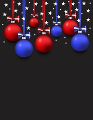 Happy new year background with american flag colors. Blue and red balls and white stars. American patriotic background