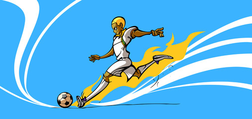 Soccer player kicking a soccer ball