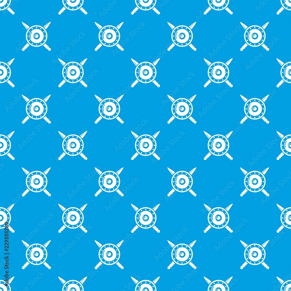 Poster medieval shield and swords pattern vector seamless blue repeat for any use