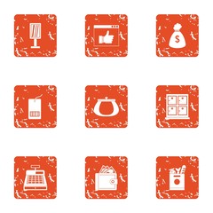 Cash register icons set. Grunge set of 9 cash register vector icons for web isolated on white background
