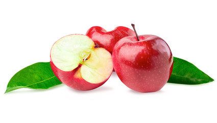 Red apple whole pieces isolated on white background