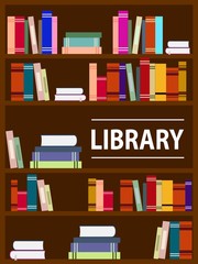 Library. Vector illustration with books and shelf