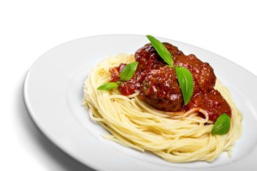 seving of spaghetti with meatballs