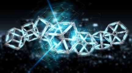 Digital blue Blockchain illustration 3D rendering