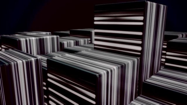 Magical and monochrome boxes made of shining beam. Rainbow LED Background. Neon 80s style abstract cubes animation