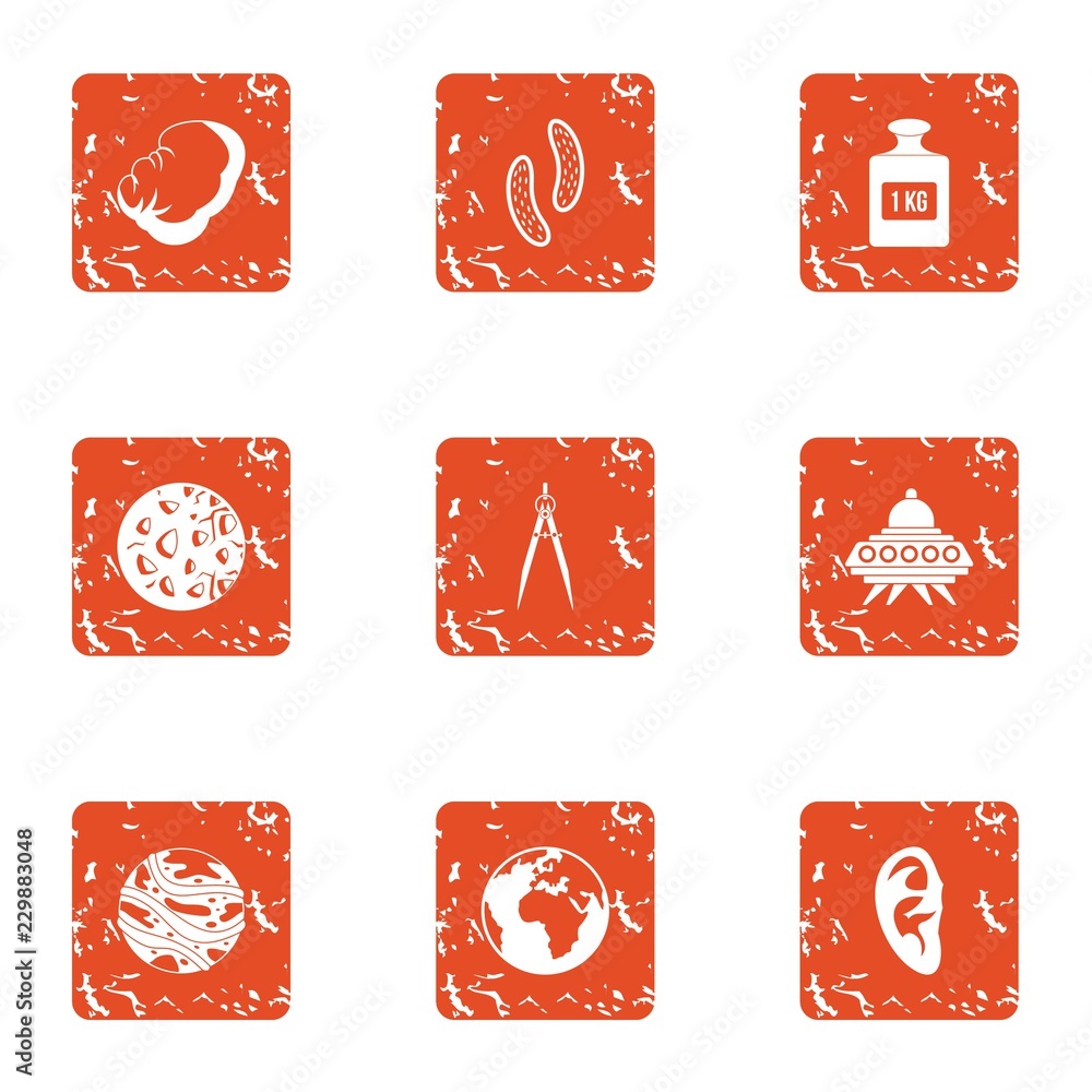Poster extraterrestrial intervention icons set. grunge set of 9 extraterrestrial intervention vector icons 
