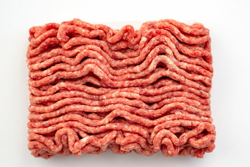 Minced meat, pork, beef, forcemeat, isolated on white background