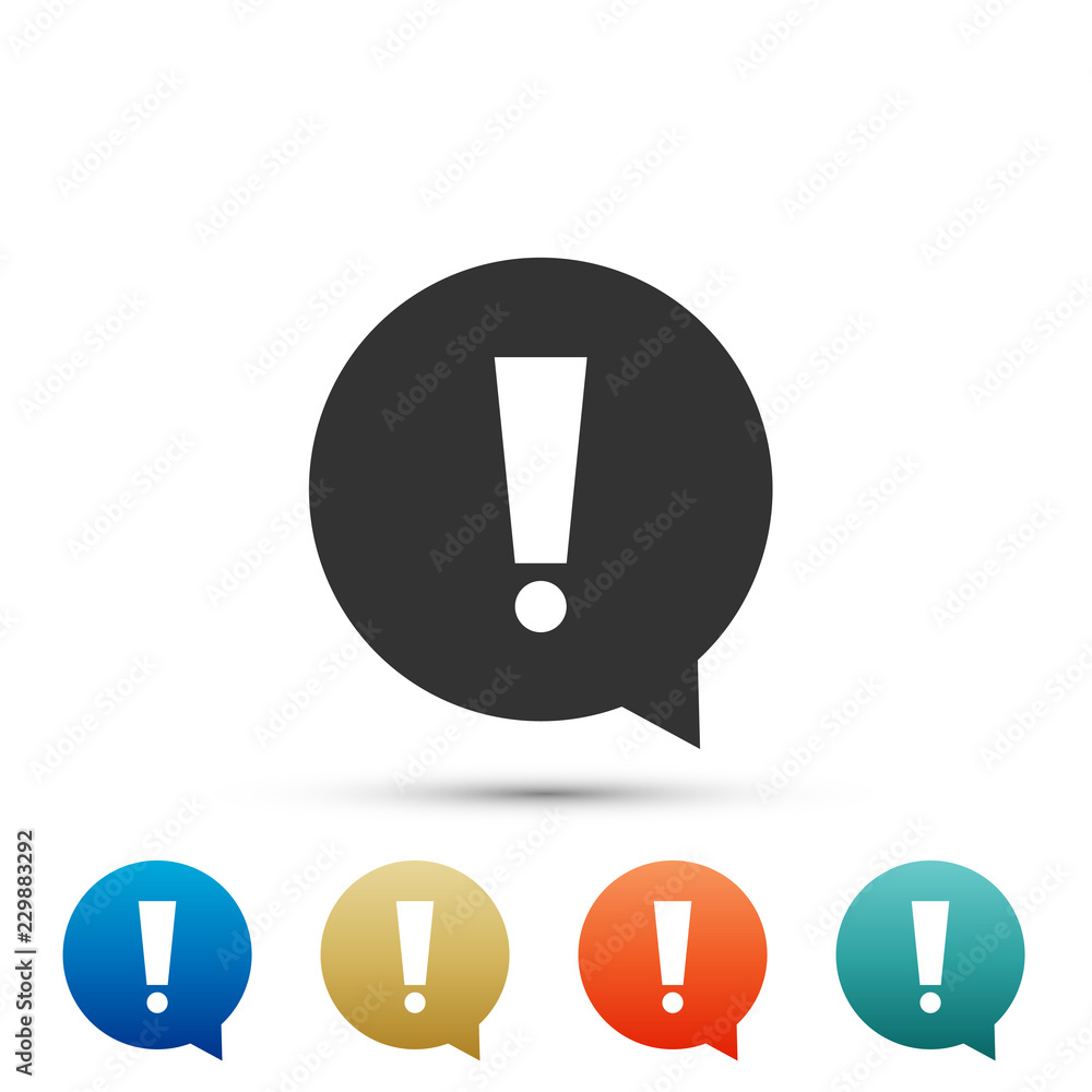 Poster exclamation mark in circle icon isolated on white background. hazard warning symbol. set elements in