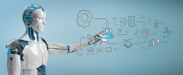 White humanoid creating artificial intelligence interface