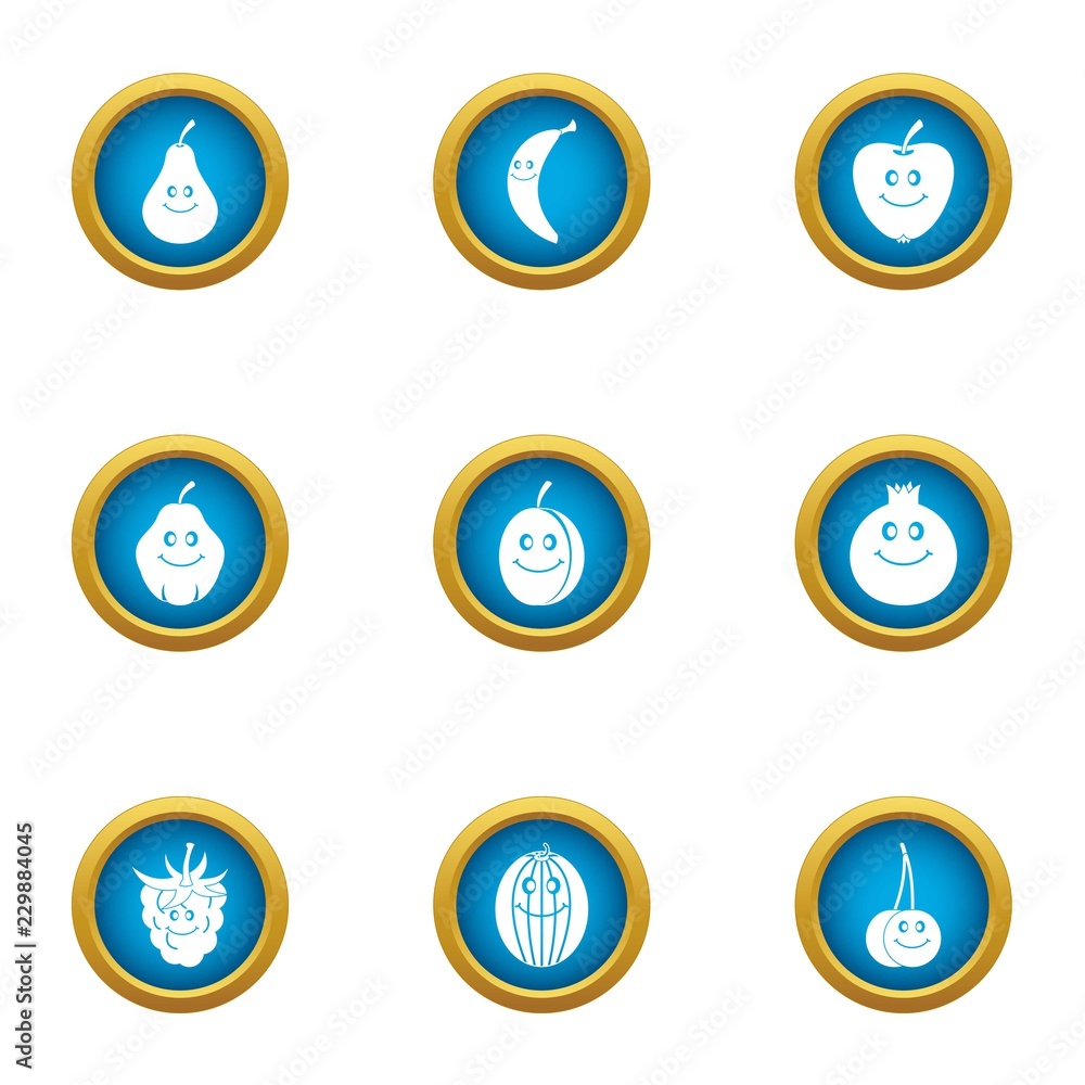 Poster cherry icons set. flat set of 9 cherry vector icons for web isolated on white background