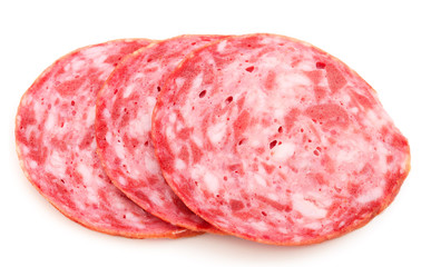Sliced sausages isolated.