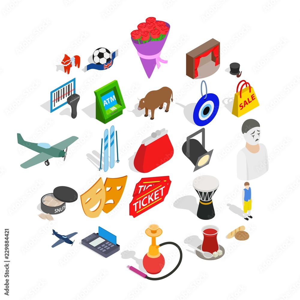 Poster bound icons set. isometric set of 25 bound vector icons for web isolated on white background