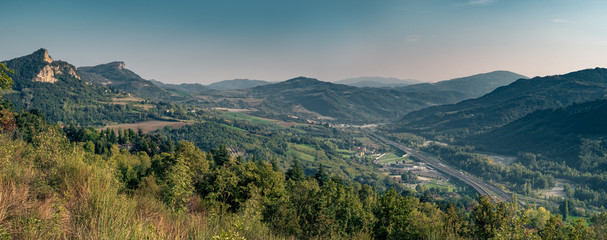 Panoramic view of the Valley of the Setta River between Bologna and Florence. Sasso Marconi, Bologna province, Italy. © GiorgioMorara