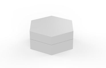 Blank White Cardboard Hexagon Packaging Box, Mock Up Template On Isolated White Background, 3D Illustration