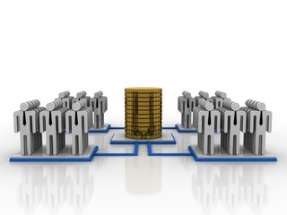 3d illustration Business Network with gold coins
