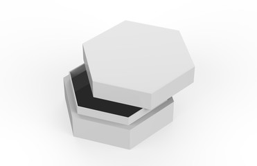 Blank White Cardboard Hexagon Packaging Box, Mock Up Template On Isolated White Background, 3D...