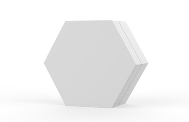 Blank White Cardboard Hexagon Packaging Box, Mock Up Template On Isolated White Background, 3D...