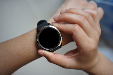 Female hand with smartwatch.Close-up of a female hand with smartwatch.