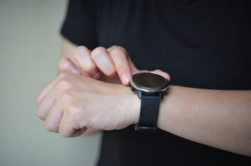 Female hand with smartwatch.Close-up of a female hand with smartwatch.