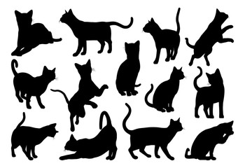 A cat silhouettes pet animals graphics set 