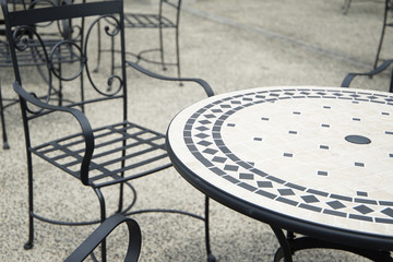 Scene of a table and the chair of the rest station of the park