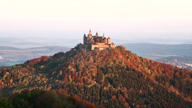 Timelapse Hohenzollern Castle at sunrise, Baden-Wuerttemberg, Germany