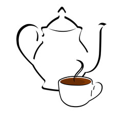Stylized vector of teapot and cup of tea