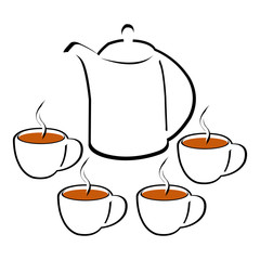 Stylized vector of teapot and four cups