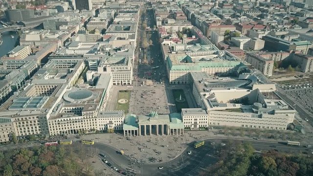 Aerial shot of the Brandenburg Gate in Berlin, Germany