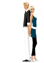Portrait of a couple standing back to back with holding each other's hands