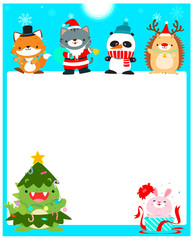 Cute animal Christmas character background vector.