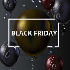Fototapeta premium Black friday sale promotion poster with shiny balloons.