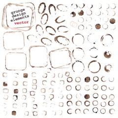Vector ink prints of various shapes and sizees in brown sepia color. Round, square, oval, rectangle frames