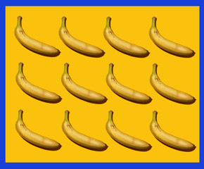 Banana pattern on colored background.Banana with sharp shadows on color background. Colorful poster with bananas on colored background
