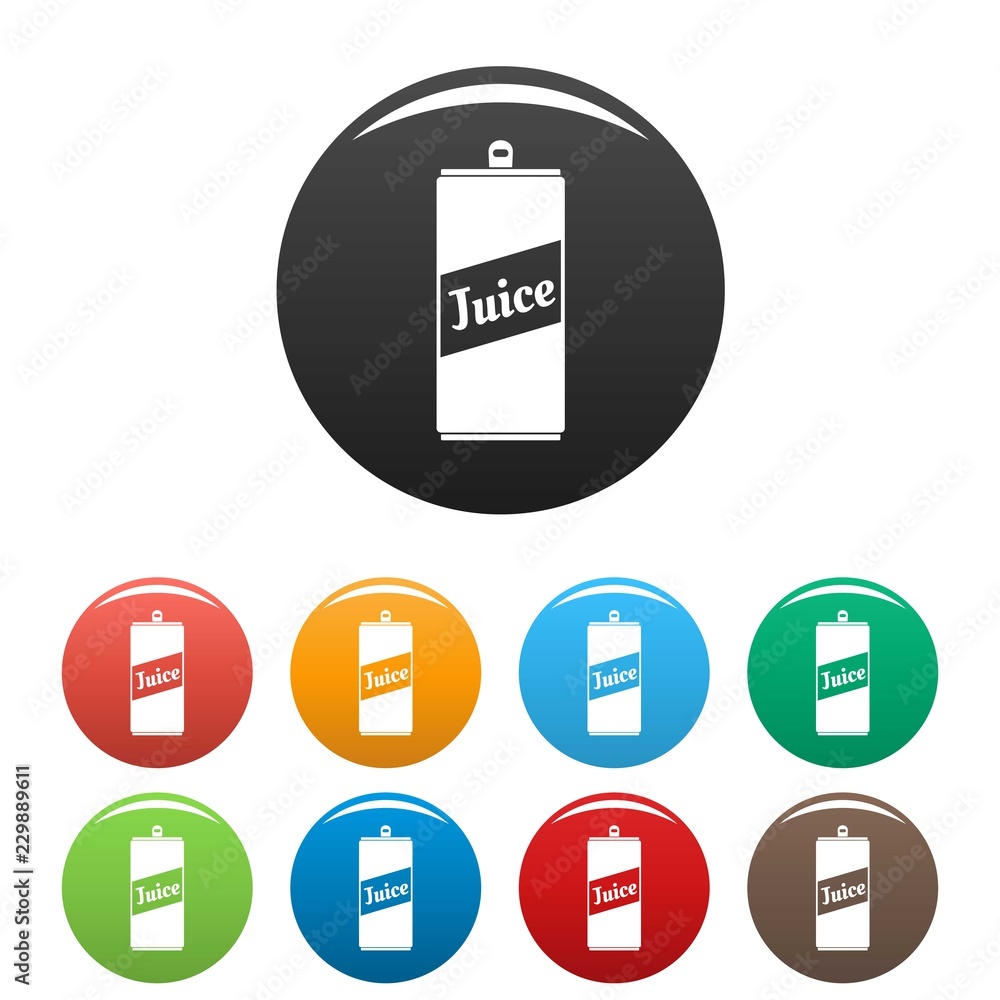 Poster juice can icons set 9 color vector isolated on white for any design